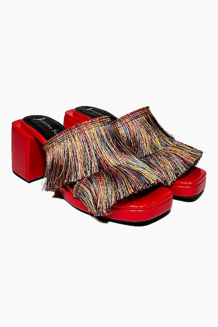 Jeetinder Sandhu Capri Pride Fringe Embellished Block Heels 