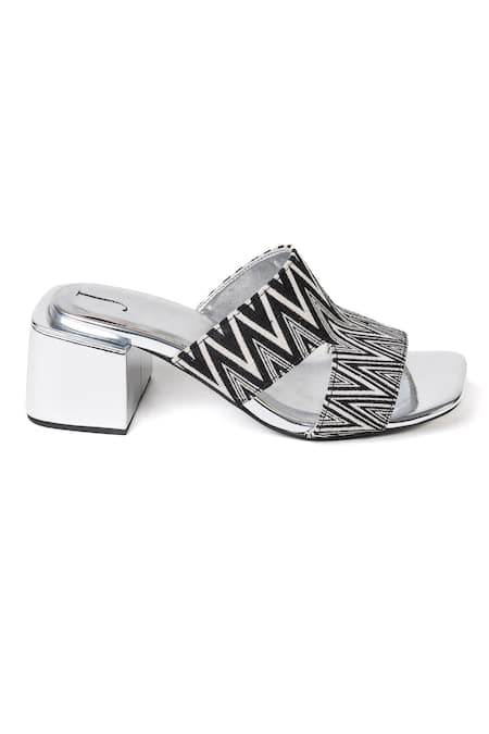 Jeetinder Sandhu_Silver Capri Geometric Woven Heels_Online_at_Aza_Fashions