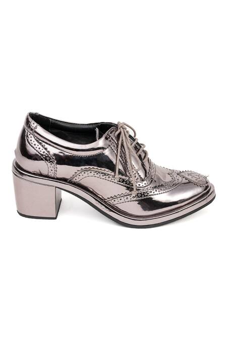 Jeetinder Sandhu_Grey Patchwork Heart Embroidered Block Heels _Online_at_Aza_Fashions