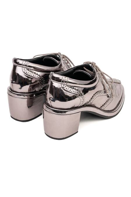 Buy_Jeetinder Sandhu_Grey Patchwork Heart Embroidered Block Heels _Online_at_Aza_Fashions