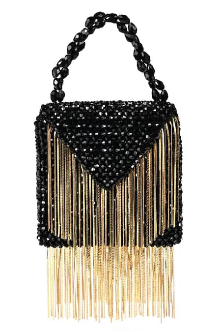 House of Kosha Black Crystal Natali Suede Embellished Bag 