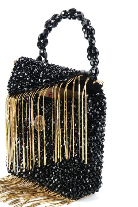 House Of Kosha_Black Crystals Natali Suede Embellished Bag _Online_at_Aza_Fashions