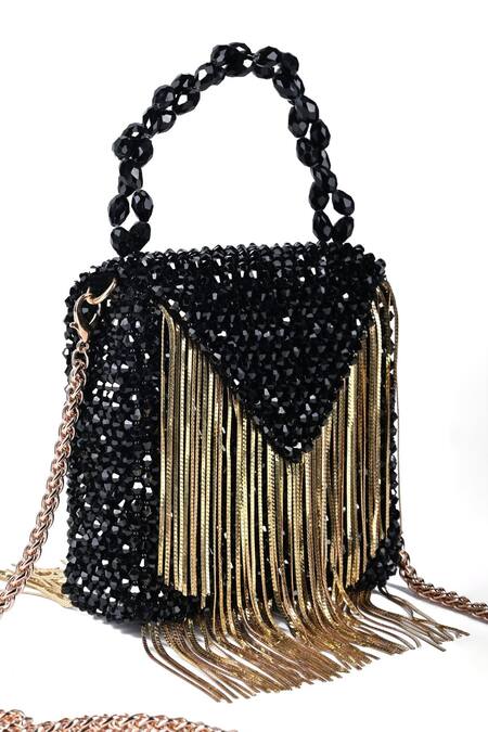 Buy_House Of Kosha_Black Crystals Natali Suede Embellished Bag _Online_at_Aza_Fashions