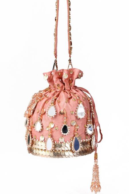 House Of Kosha_Pink Sequins, Mirrors Sheesh Mahal Embellished Potli Bag_Online_at_Aza_Fashions