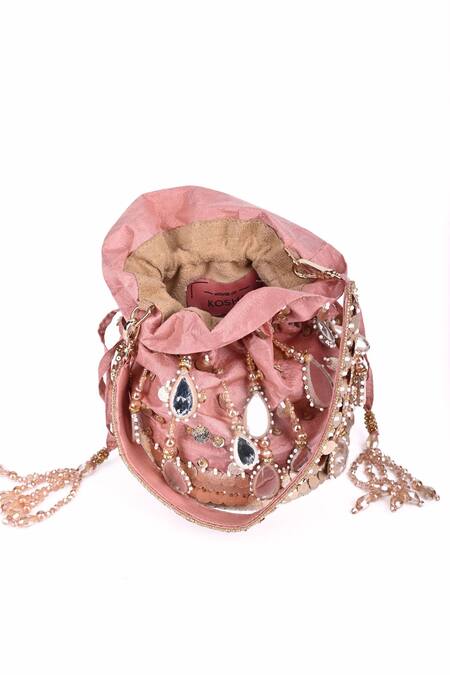 Buy_House Of Kosha_Pink Sequins, Mirrors Sheesh Mahal Embellished Potli Bag_Online_at_Aza_Fashions