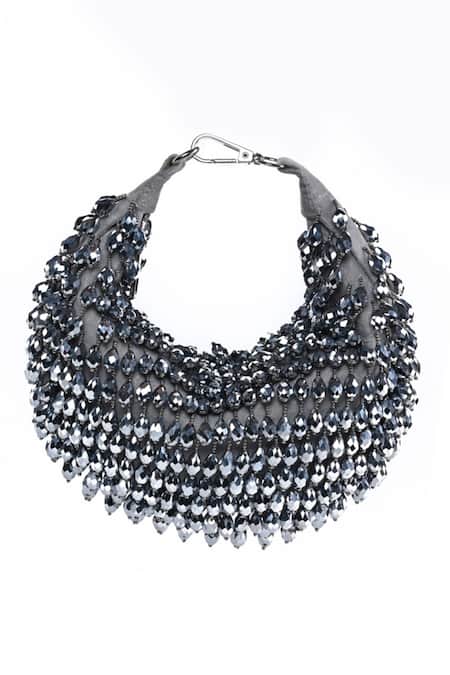 Shop House Of Kosha Grey Crystals Ophelia Suede Embellished Hobo Bag at Aza Fashions Shop_House Of Kosha_Grey Crystals Ophelia Suede Embellished Hobo Bag _at_Aza_Fashions