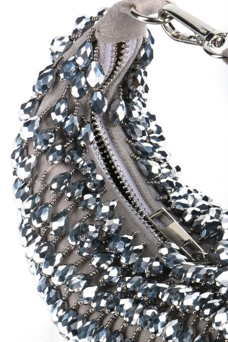 Buy House Of Kosha Grey Crystals Ophelia Suede Embellished Hobo Bag Online at Aza Fashions Buy_House Of Kosha_Grey Crystals Ophelia Suede Embellished Hobo Bag _Online_at_Aza_Fashions