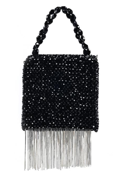 Shop House Of Kosha Black Crystals Natali Suede Metal Hanging Embellished Bag at Aza Fashions Shop_House Of Kosha_Black Crystals Natali Suede Metal Hanging Embellished Bag _at_Aza_Fashions