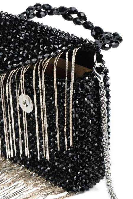 Buy House Of Kosha Black Crystals Natali Suede Metal Hanging Embellished Bag Online at Aza Fashions Buy_House Of Kosha_Black Crystals Natali Suede Metal Hanging Embellished Bag _Online_at_Aza_Fashions