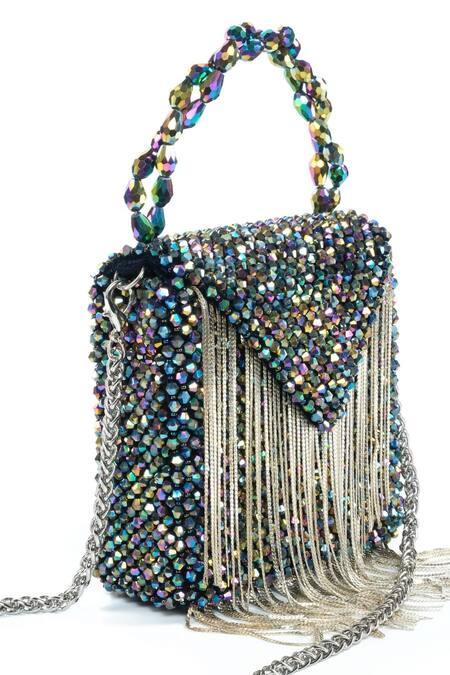 House Of Kosha_Multi Color Crystals Suede Embellished Bag _Online_at_Aza_Fashions