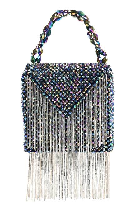 Buy_House Of Kosha_Multi Color Crystals Suede Embellished Bag _Online_at_Aza_Fashions