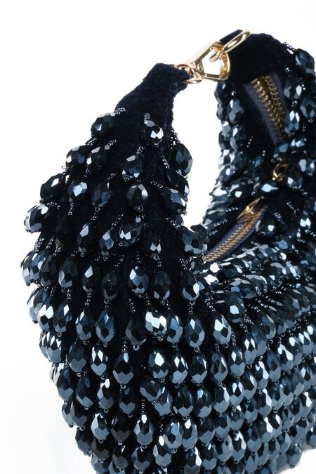Shop_House Of Kosha_Blue Crystals Ophelia Embellished Hobo Bag _at_Aza_Fashions