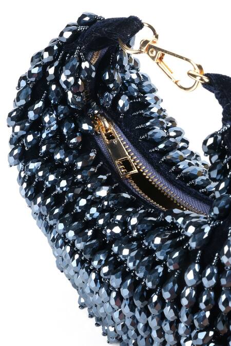 House Of Kosha_Blue Crystals Ophelia Embellished Hobo Bag _Online_at_Aza_Fashions
