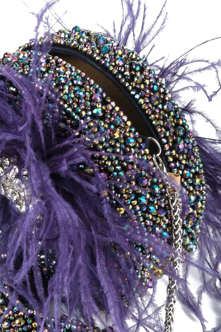 Shop House Of Kosha Multi Color Feathers, Brooches Kiraz Embellished Round Clutch at Aza Fashions Shop_House Of Kosha_Multi Color Feathers, Brooches Kiraz Embellished Round Clutch _at_Aza_Fashions