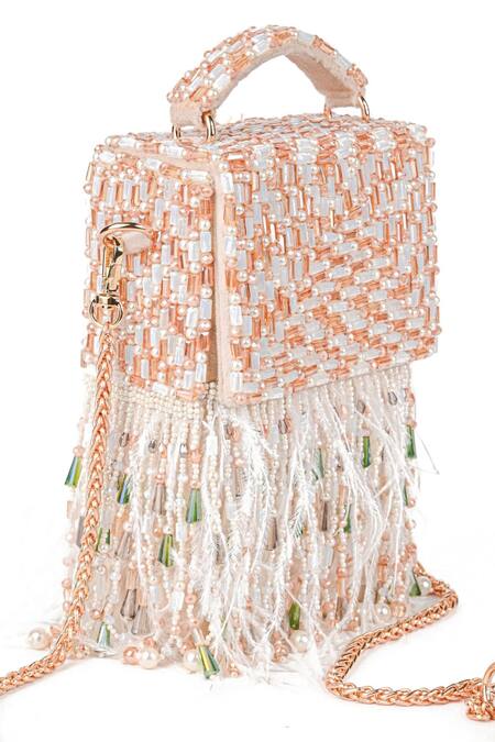 House Of Kosha_Ivory Pearls, Crystals And Crytsal Embellished Box Bag_Online_at_Aza_Fashions