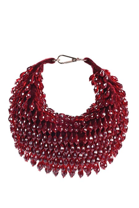 House of Kosha Maroon Glass Crystal Ophelia Embellished Bag 