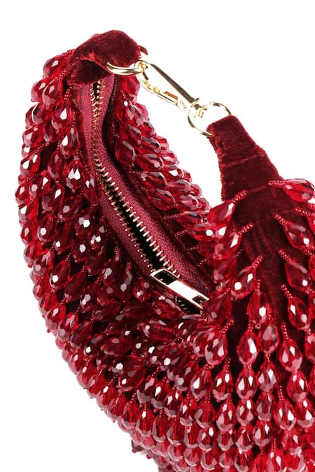 House Of Kosha_Maroon Crystals Ophelia Glass Embellished Bag _Online_at_Aza_Fashions