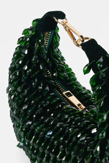 House Of Kosha_Green Crystals Ophelia Embellished Bag _Online_at_Aza_Fashions
