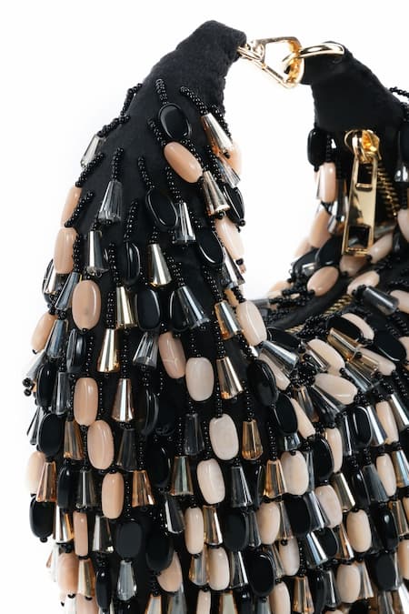 Shop_House Of Kosha_Black Crystals, Stones Elly Embellished Bag _at_Aza_Fashions