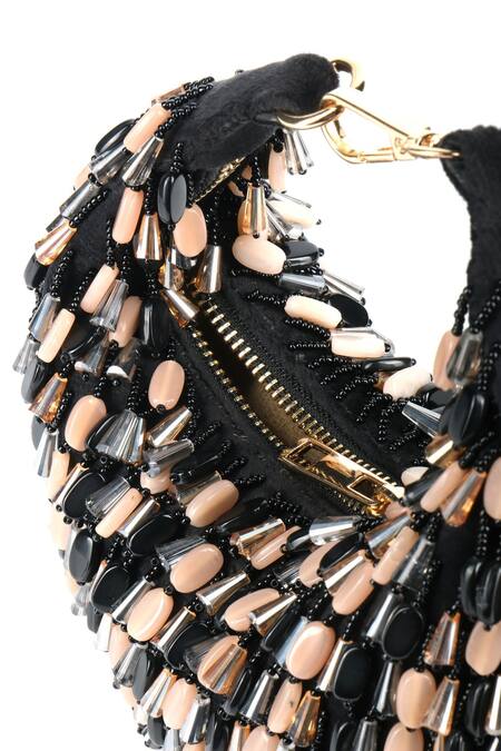 House Of Kosha_Black Crystals, Stones Elly Embellished Bag _Online_at_Aza_Fashions