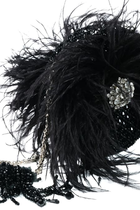 Shop House Of Kosha Black Crystals, Feathers Kiraz Embellished Clutch at Aza Fashions Shop_House Of Kosha_Black Crystals, Feathers Kiraz Embellished Clutch _at_Aza_Fashions