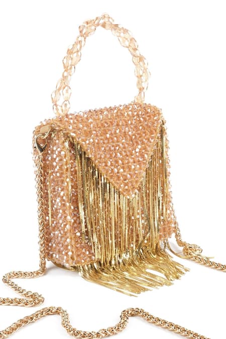 House of Kosha Gold Chain Natali Metallic Crystal Embellished Bag 