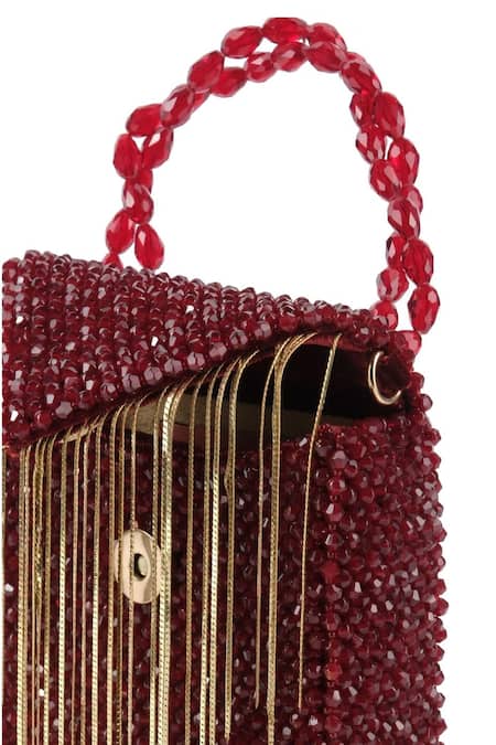 Buy_House Of Kosha_Maroon Crystals, Chains Natali Metallic Embellished Bag _Online_at_Aza_Fashions