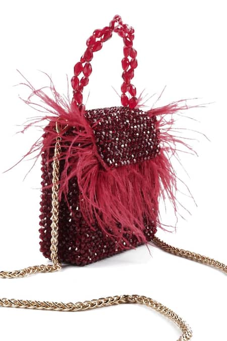 Buy House Of Kosha Maroon Crystals, Feathers Natali And Embellished Bag Online at Aza Fashions Buy_House Of Kosha_Maroon Crystals, Feathers Natali And Embellished Bag _Online_at_Aza_Fashions