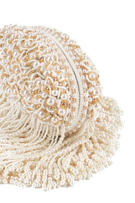Buy_House Of Kosha_Ivory Pearls, Beads Chloe Embellished Clutch _Online_at_Aza_Fashions