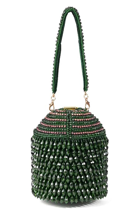 House of Kosha Diana Metallic Crystal Embellished Bucket Bag 