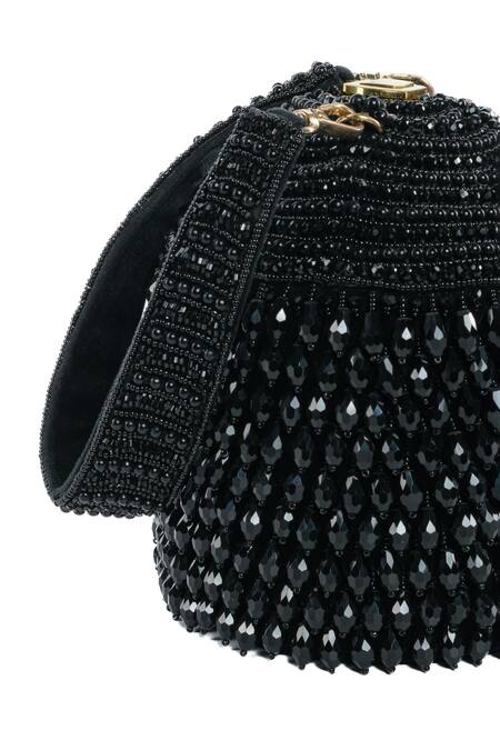 House Of Kosha Black Crystals, Beads Diana Embellished Bucket Bag Online at Aza Fashions House Of Kosha_Black Crystals, Beads Diana Embellished Bucket Bag _Online_at_Aza_Fashions