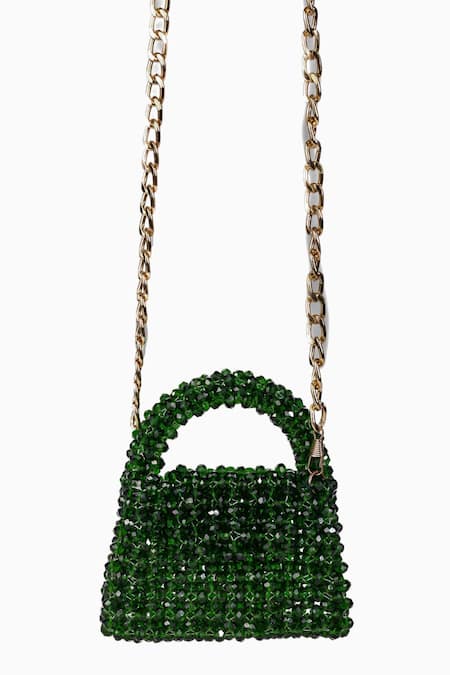 Shop House Of Kosha Green Crystals Razzle Mini Sling Bag at Aza Fashions Shop_House Of Kosha_Green Crystals Razzle Mini Sling Bag _at_Aza_Fashions