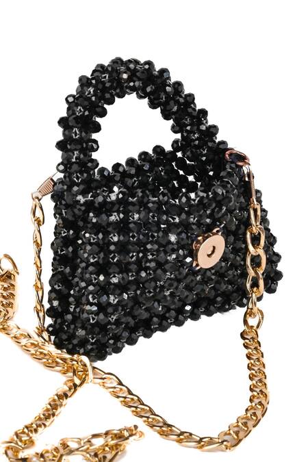 House Of Kosha Black Crystals Razzle Embellished Mini Sling Bag Online at Aza Fashions House Of Kosha_Black Crystals Razzle Embellished Mini Sling Bag_Online_at_Aza_Fashions