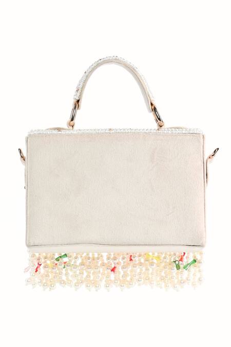 Shop House Of Kosha White Pearls, Crystals, Beads Alia And Embellished Box Bag at Aza Fashions Shop_House Of Kosha_White Pearls, Crystals, Beads Alia And Embellished Box Bag_at_Aza_Fashions