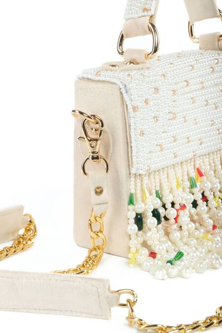 Buy House Of Kosha White Pearls, Crystals, Beads Alia And Embellished Box Bag Online at Aza Fashions Buy_House Of Kosha_White Pearls, Crystals, Beads Alia And Embellished Box Bag_Online_at_Aza_Fashions