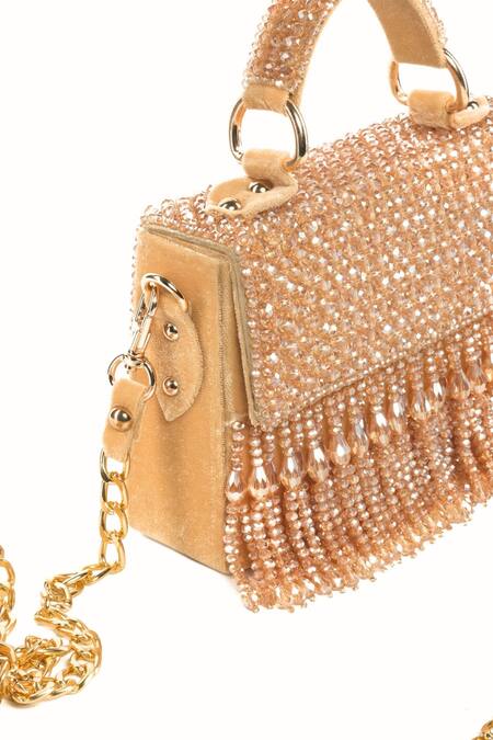 House Of Kosha_Gold Crystals, Beads Melody Embellished Box Bag_Online_at_Aza_Fashions