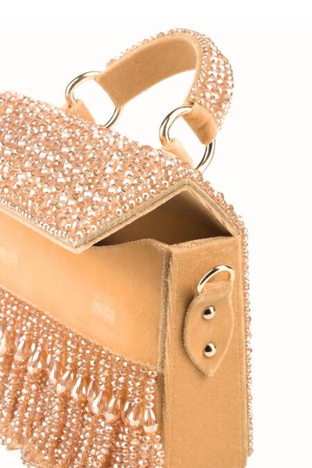 Buy_House Of Kosha_Gold Crystals, Beads Melody Embellished Box Bag_Online_at_Aza_Fashions