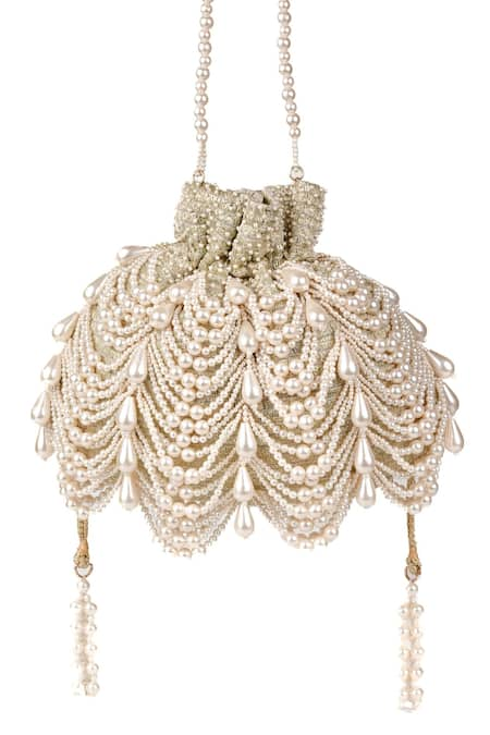 House of Kosha Gold Pearls Farah Chandelier Beaded Potli Bag 