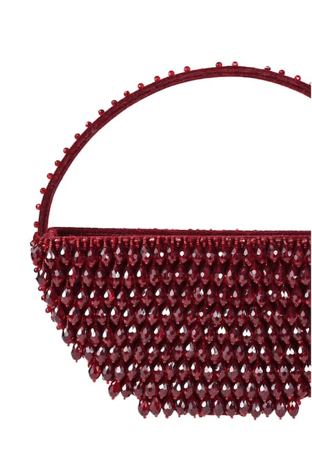 Shop House Of Kosha Maroon Crystals Clara Embellished Crescent Bag at Aza Fashions Shop_House Of Kosha_Maroon Crystals Clara Embellished Crescent Bag _at_Aza_Fashions