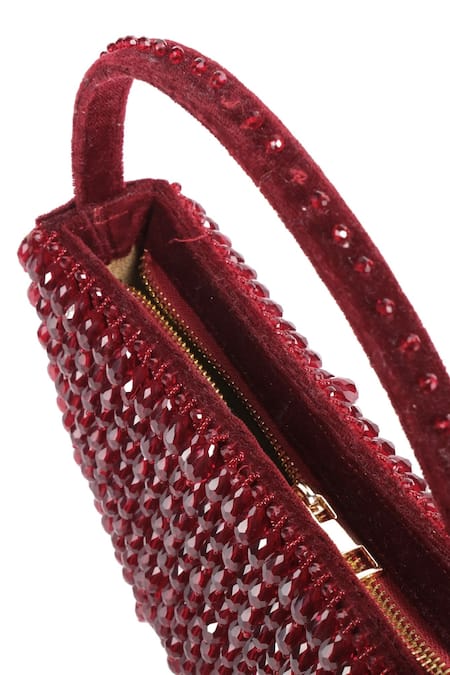 Buy House Of Kosha Maroon Crystals Clara Embellished Crescent Bag Online at Aza Fashions Buy_House Of Kosha_Maroon Crystals Clara Embellished Crescent Bag _Online_at_Aza_Fashions