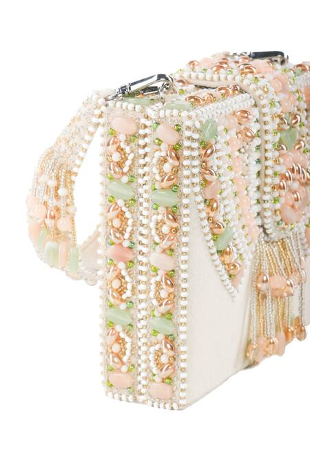 House Of Kosha Ivory Crystals, Beads Sara Flora And Embellished Box Bag Online at Aza Fashions House Of Kosha_Ivory Crystals, Beads Sara Flora And Embellished Box Bag _Online_at_Aza_Fashions