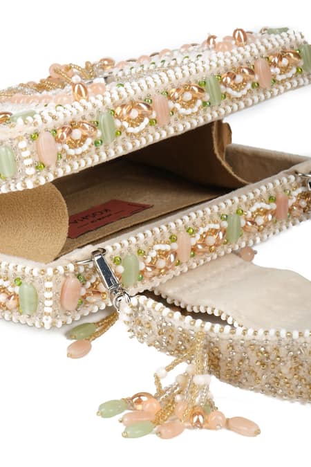 Buy House Of Kosha Ivory Crystals, Beads Sara Flora And Embellished Box Bag Online at Aza Fashions Buy_House Of Kosha_Ivory Crystals, Beads Sara Flora And Embellished Box Bag _Online_at_Aza_Fashions