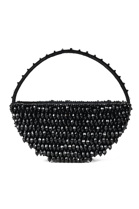 Shop House Of Kosha Black Crystals Clara Crescent Bag at Aza Fashions Shop_House Of Kosha_Black Crystals Clara Crescent Bag _at_Aza_Fashions