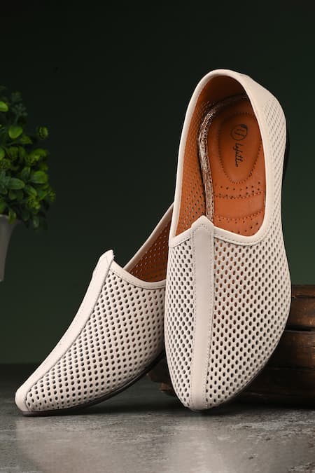 Shop_Lafattio_Ivory Malaga Perforated Jootis _at_Aza_Fashions