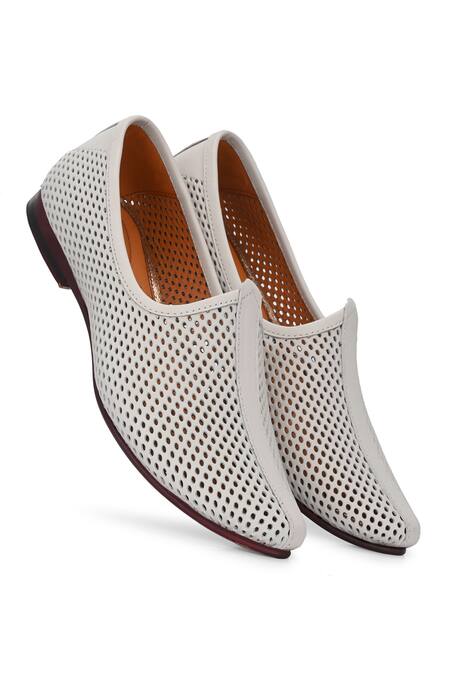 Shop_Lafattio_Ivory Malaga Perforated Jootis _Online_at_Aza_Fashions