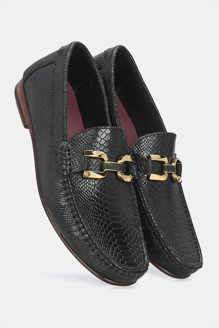 Lafattio_Black Croc Skin Buckled Loafers _Online_at_Aza_Fashions