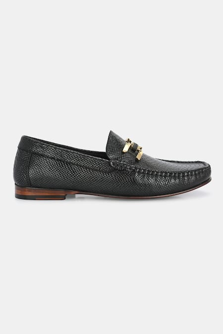 Buy_Lafattio_Black Croc Skin Buckled Loafers _Online_at_Aza_Fashions
