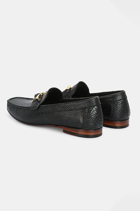 Shop_Lafattio_Black Croc Skin Buckled Loafers _Online_at_Aza_Fashions