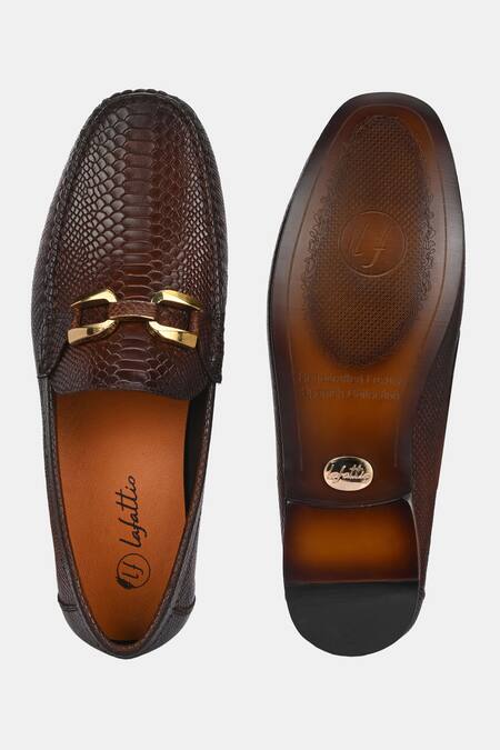 Shop_Lafattio_Brown Ibiza Croc Skin Loafers _at_Aza_Fashions