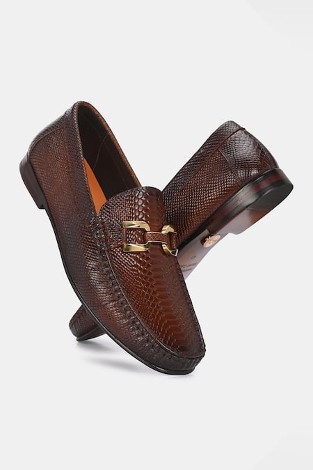 Lafattio_Brown Ibiza Croc Skin Loafers _at_Aza_Fashions